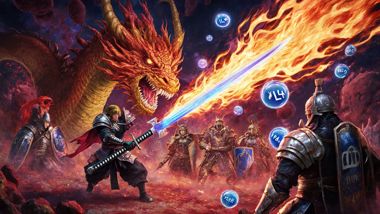 Cellules immunitaires stylisées en personnages anime, l’azelastine réduit l’activité des mastocytes.