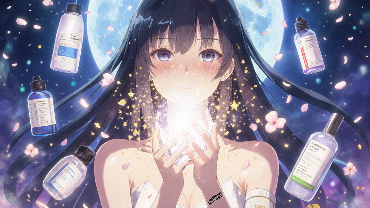 Femme accomplissant un rituel avec le cristal d&#039;isotrétinoïne, purifiant les antibiotiques et illuminant sa peau.