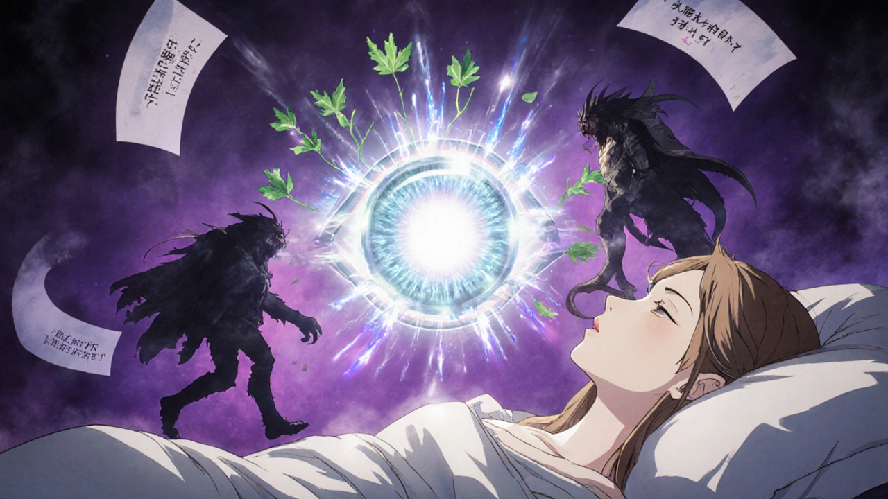 Nerf optique brillant protégé par des habitudes de vie, repoussant des monstres de pression oculaire.