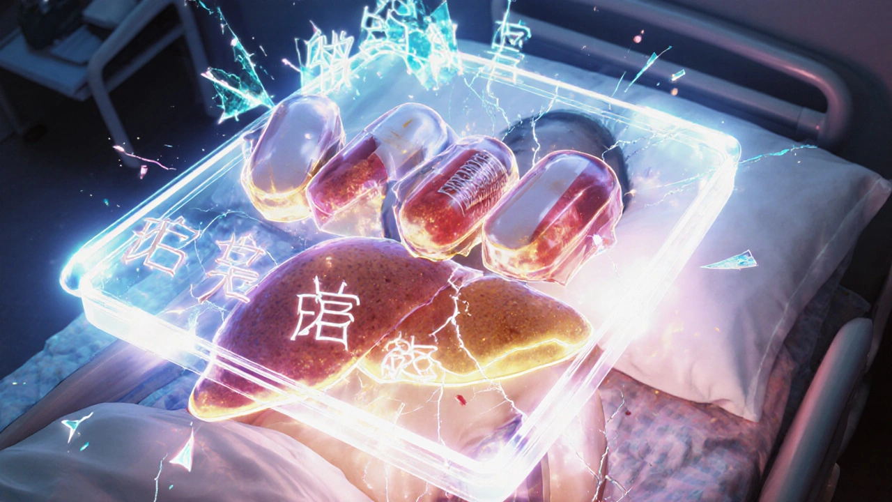 Hologramme médical montrant des statines dangereuses détruites par des graines de pamplemousse.