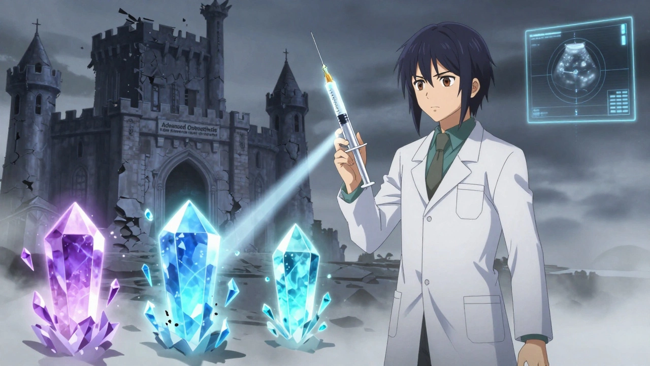 Un mage médical détruit des cristaux d&#039;inflammation avec une seringue enchantée.