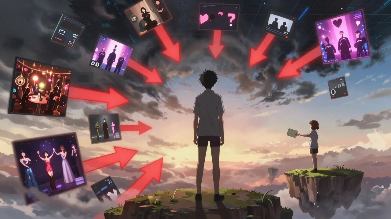 Une personne face à une tempête de réseaux sociaux, tandis qu'un ami sincère lui tend la main.