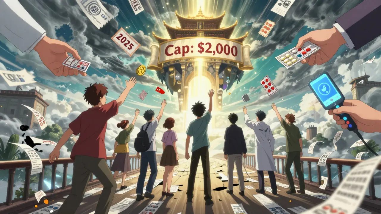 Groupe de patients atteint une temple de l'aide médicale, des clés et coupons leur sont offerts depuis le ciel.