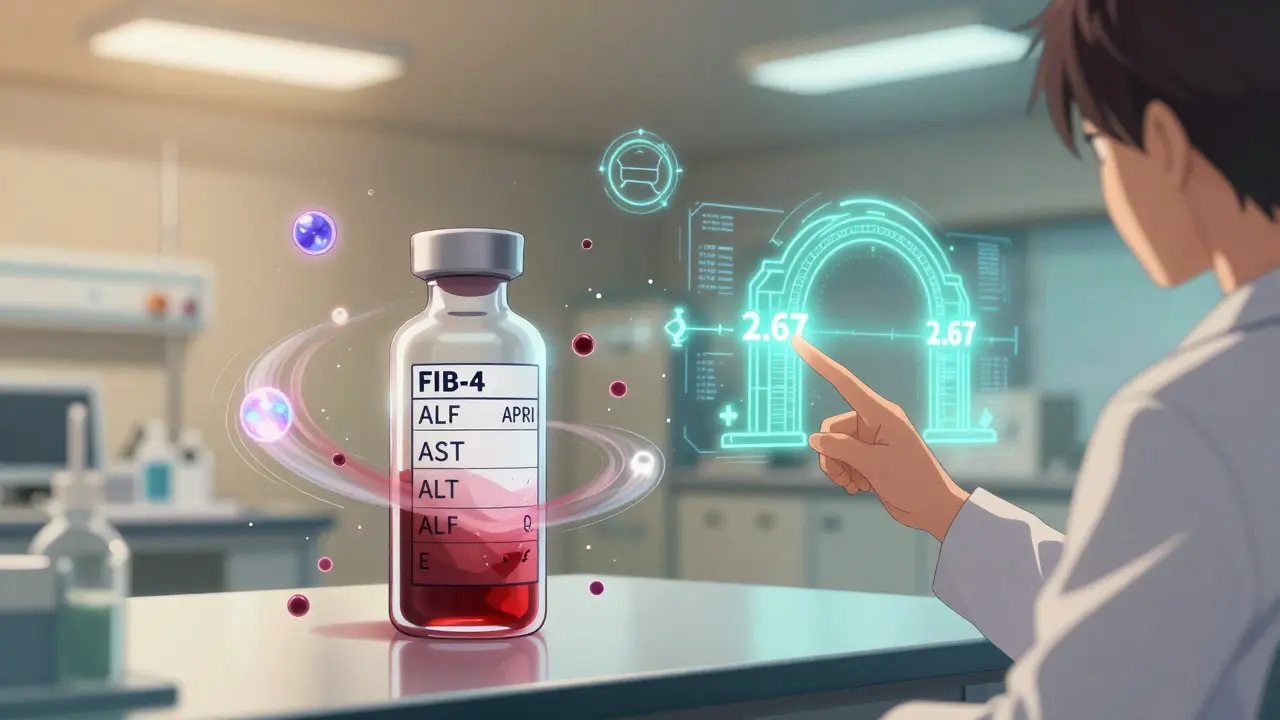 Sang se transformant en scores numériques flottants représentant FIB-4 et autres biomarqueurs.