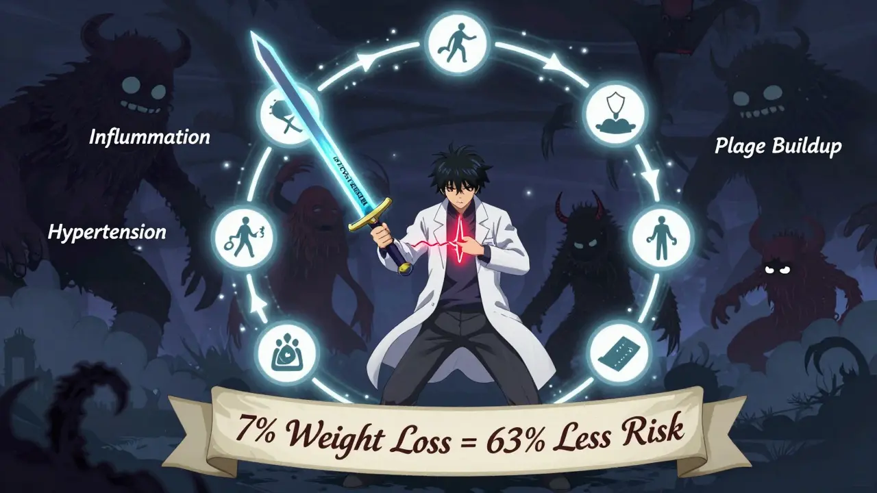 Guerrier combattant des maladies cardiaques avec des armes magiques et des symboles de santé dans un style anime.