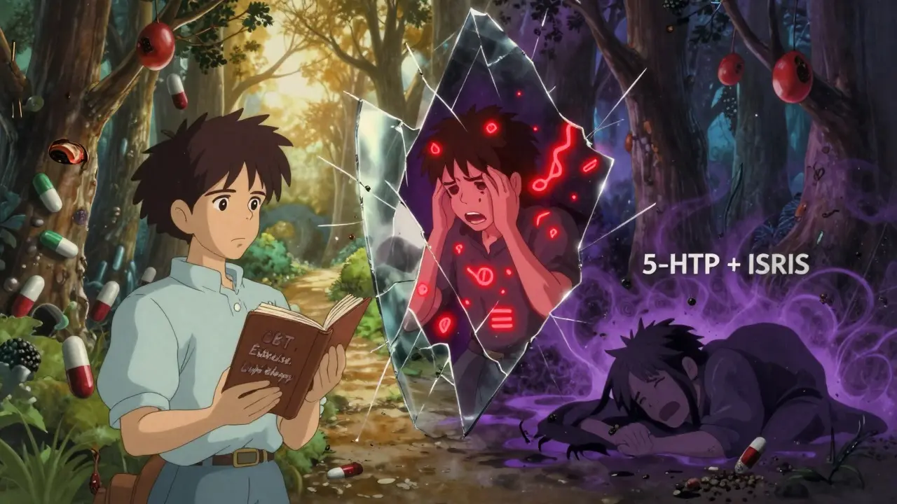 Trois versions d'une personne : une en sécurité, une en crise, une en décomposition — symboles de suppléments toxiques en arrière-plan.