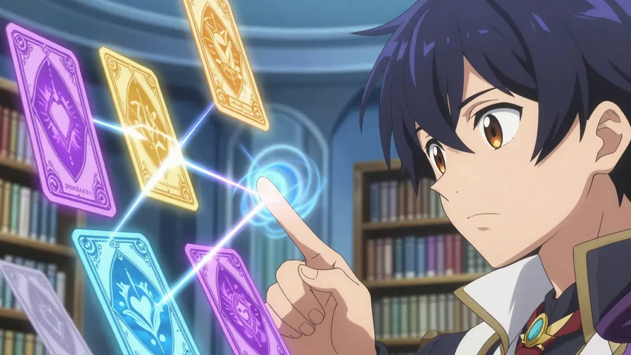 Cartes holographiques colorées et reliées par des fils de lumière illustrant la base de données du Purple Book.