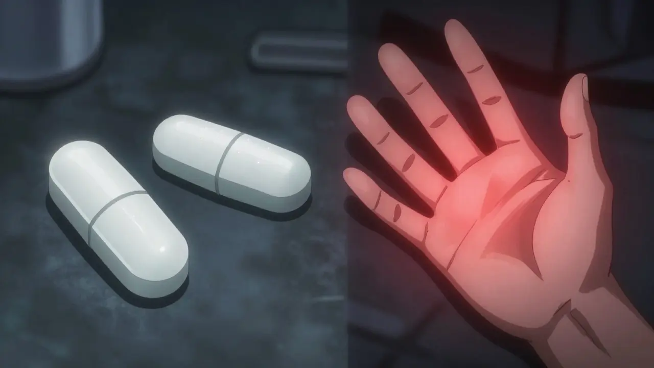 Comparaison visuelle entre un princeps et un générique avec une réaction cutanée.