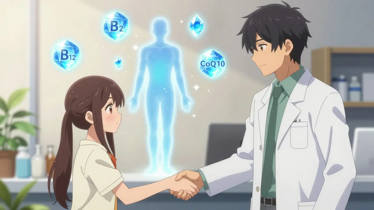 Illustration anime montrant la restauration des nutriments conseillée par un pharmacien.