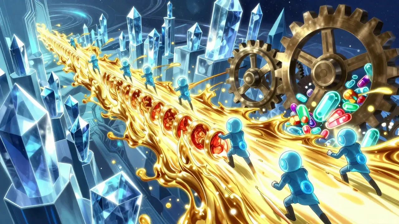 Représentation conceptuelle de plaquettes luttablent contre un flux d'énergie dorée dans un corps humain.