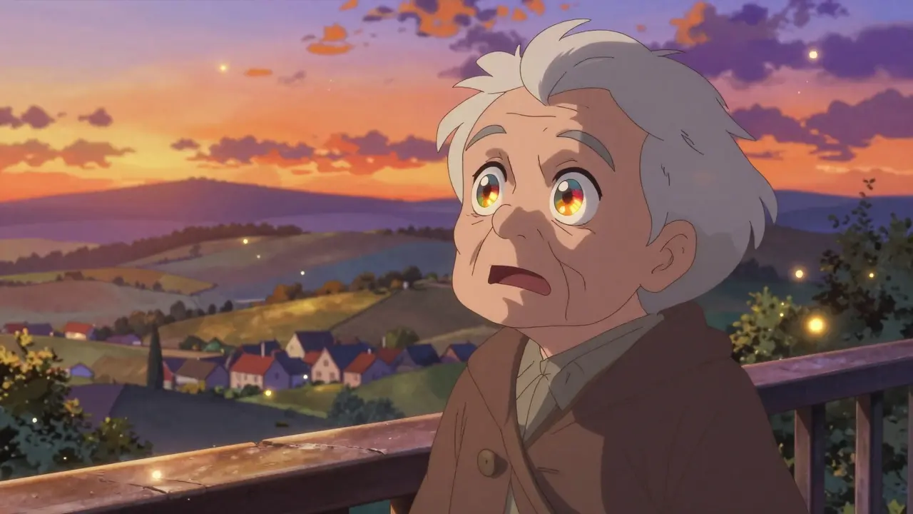 Une personne admirant un paysage coloré avec une vision restaurée.