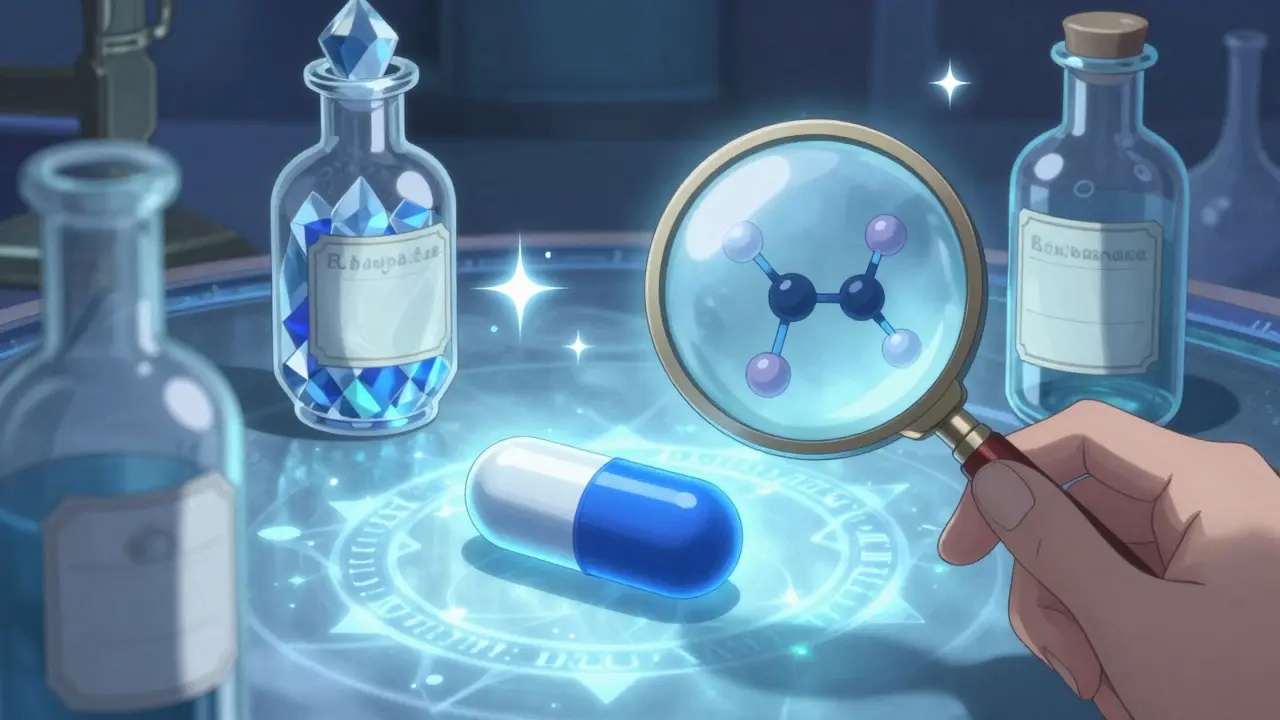 Capsule d'oméprazole magique révélant une équivalence moléculaire