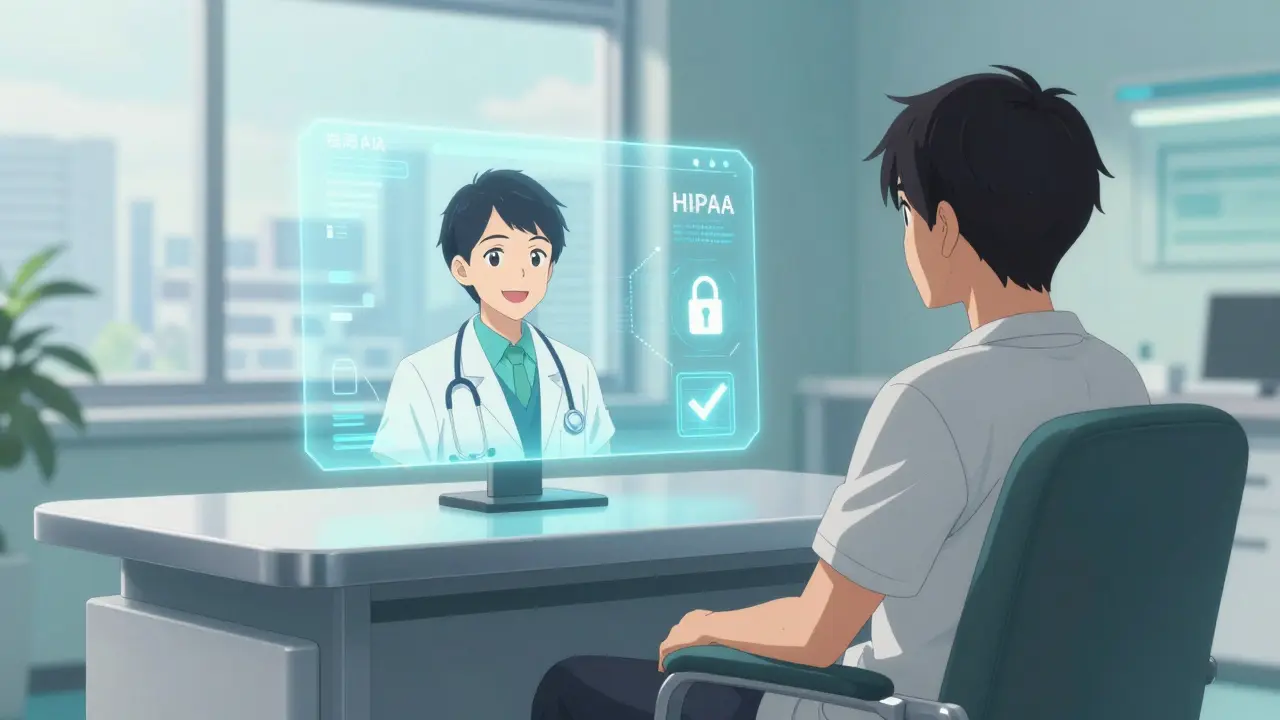 Consultation médicale en ligne sécurisée dans un style anime futuriste