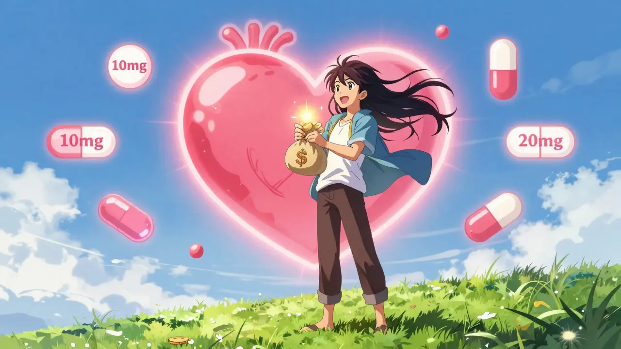 Protagoniste anime célébrant les économies et la santé cardiaque améliorée