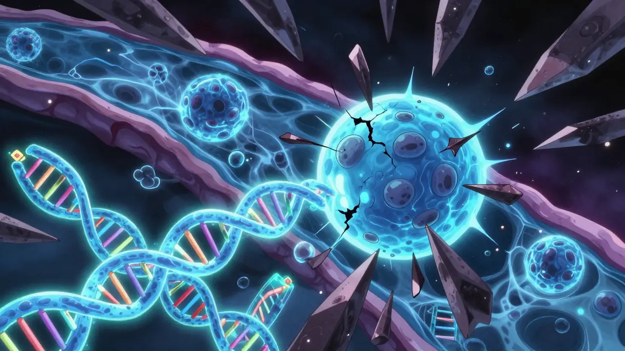 Illustration conceptuelle de la dégradation cellulaire et génétique