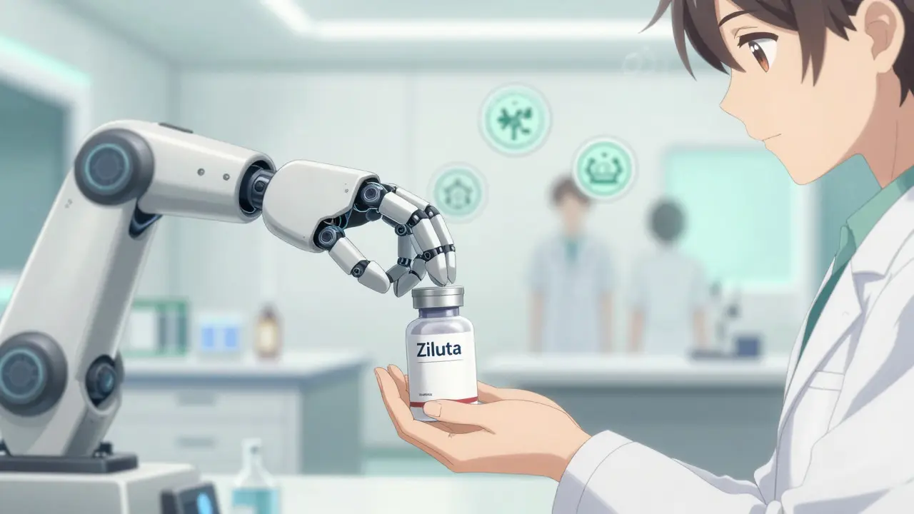 Bouteille de médicament Ziluta remise en toute sécurité dans un labo