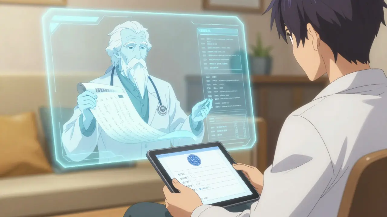 Consultation médicale en ligne via écran holographique avec un guérisseur magique