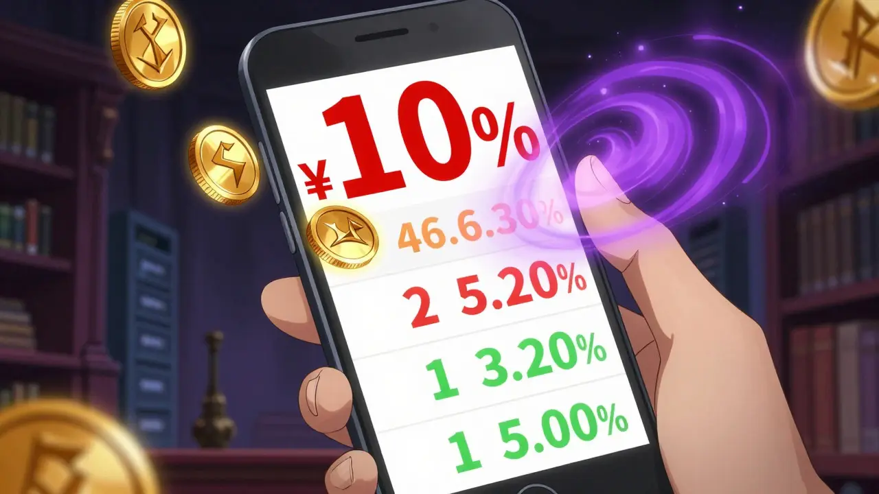 Main tenant un téléphone montrant des prix réduits avec des effets magiques